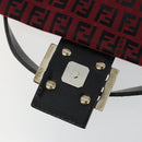 FENDI Zucchino Canvas Mamma Baguette Shoulder Bag Red Silver Auth 181719V-10