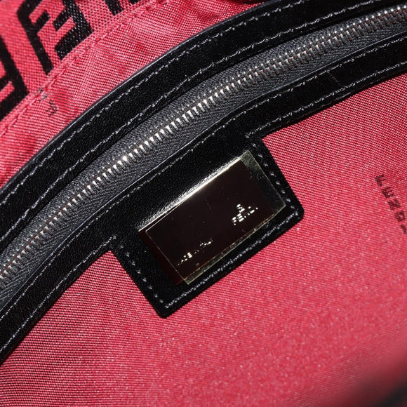 FENDI Zucchino Canvas Mamma Baguette Shoulder Bag Red Silver Auth 181719V