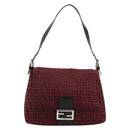 FENDI Zucchino Canvas Mamma Baguette Shoulder Bag Red Silver Auth 181719V-13