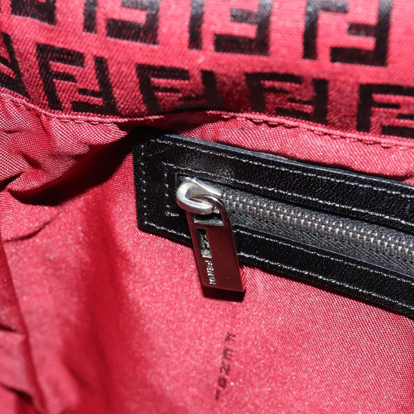 FENDI Zucchino Canvas Mamma Baguette Shoulder Bag Red Silver Auth 181719V