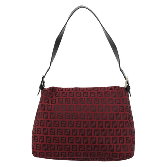 FENDI Zucchino Canvas Mamma Baguette Shoulder Bag Red Silver Auth 181719V