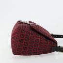 FENDI Zucchino Canvas Mamma Baguette Shoulder Bag Red Silver Auth 181719V-3