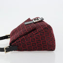 FENDI Zucchino Canvas Mamma Baguette Shoulder Bag Red Silver Auth 181719V-4