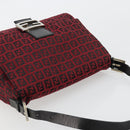 FENDI Zucchino Canvas Mamma Baguette Shoulder Bag Red Silver Auth 181719V-6