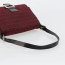 FENDI Zucchino Canvas Mamma Baguette Shoulder Bag Red Silver Auth 181719V-7