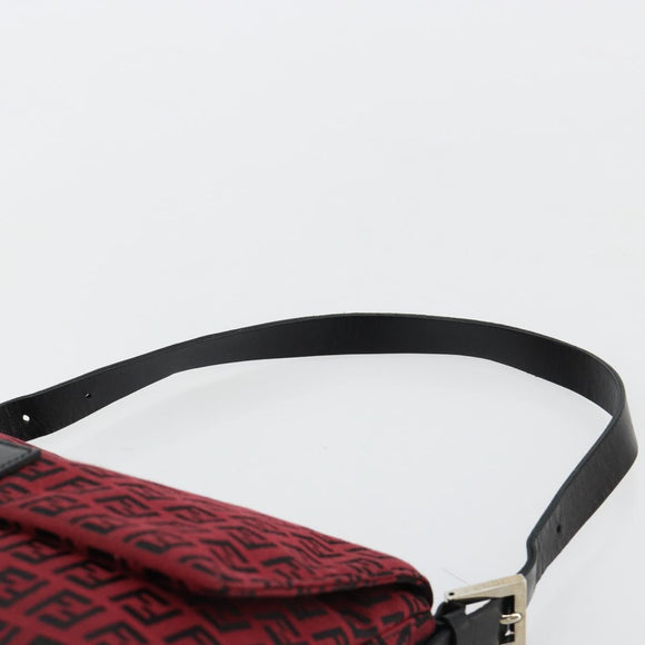 FENDI Zucchino Canvas Mamma Baguette Shoulder Bag Red Silver Auth 181719V