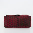 FENDI Zucchino Canvas Mamma Baguette Shoulder Bag Red Silver Auth 181719V-5