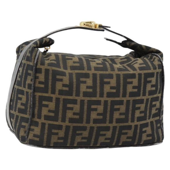 FENDI Zucca Canvas Vanity Hand Bag Black Brown Auth 181720
