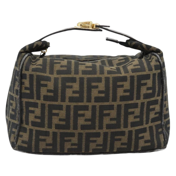 FENDI Zucca Canvas Vanity Hand Bag Black Brown Auth 181720