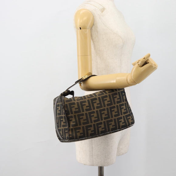 FENDI Zucca Canvas Vanity Hand Bag Black Brown Auth 181720