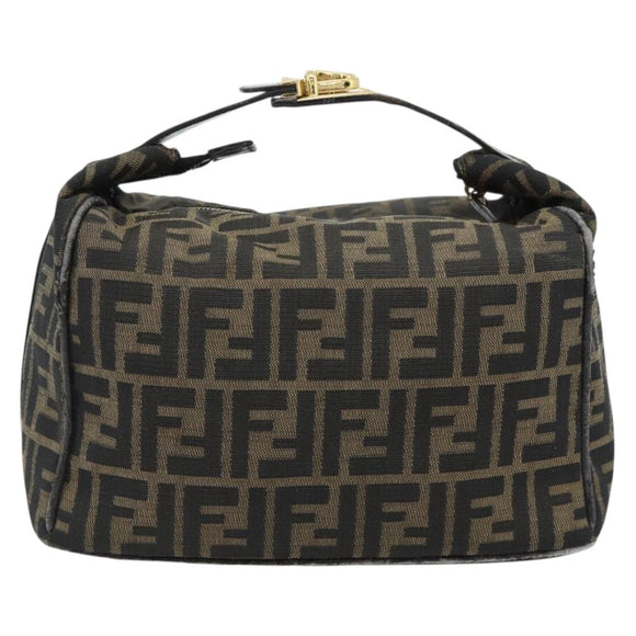 FENDI Zucca Canvas Vanity Hand Bag Black Brown Auth 181720