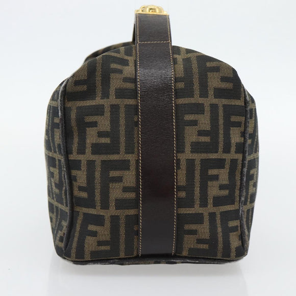 FENDI Zucca Canvas Vanity Hand Bag Black Brown Auth 181720