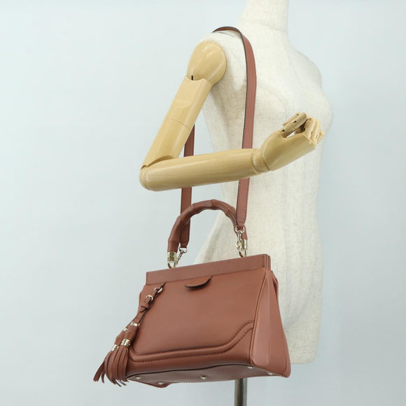 GUCCI Bamboo Handtas Leer 2way Roze Goud 308385 Auth 181722V