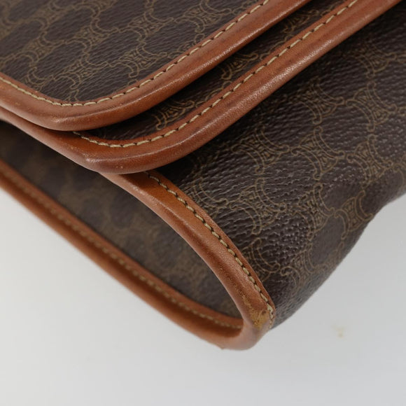 CELINE Macadam Canvas Shoulder Bag PVC Leather Brown Gold Auth 181724