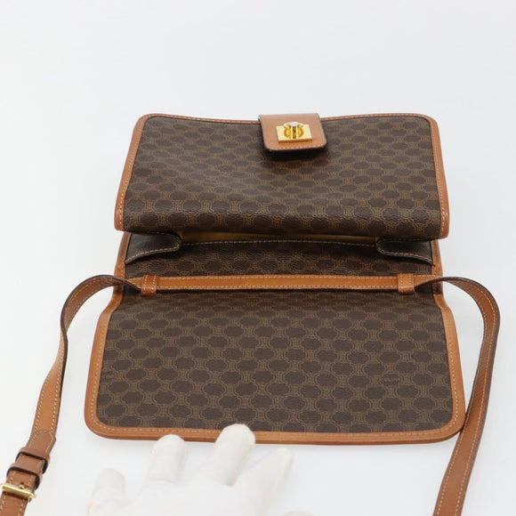 CELINE Macadam Canvas Shoulder Bag PVC Leather Brown Gold Auth 181724