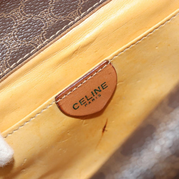 CELINE Macadam Canvas Shoulder Bag PVC Leather Brown Gold Auth 181724