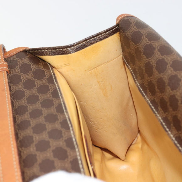 CELINE Macadam Canvas Shoulder Bag PVC Leather Brown Gold Auth 181724