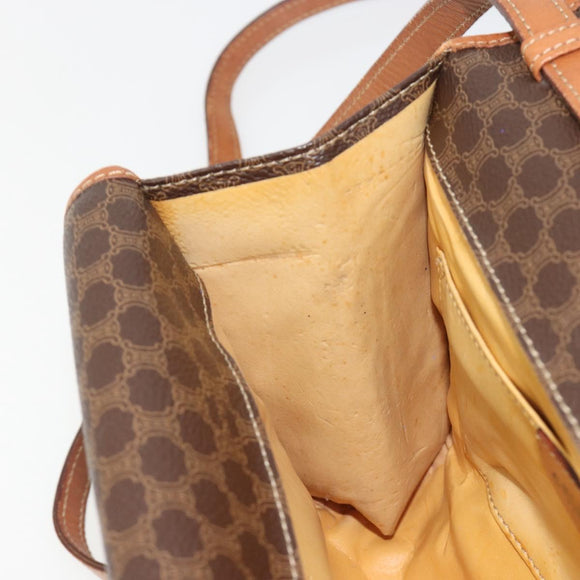 CELINE Macadam Canvas Shoulder Bag PVC Leather Brown Gold Auth 181724
