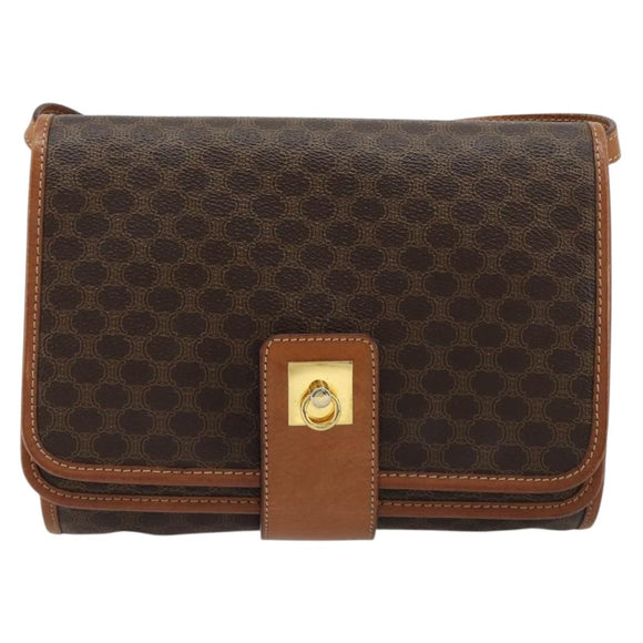 CELINE Macadam Canvas Shoulder Bag PVC Leather Brown Gold Auth 181724