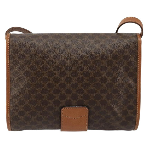 CELINE Macadam Canvas Shoulder Bag PVC Leather Brown Gold Auth 181724