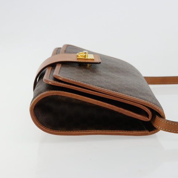 CELINE Macadam Canvas Shoulder Bag PVC Leather Brown Gold Auth 181724