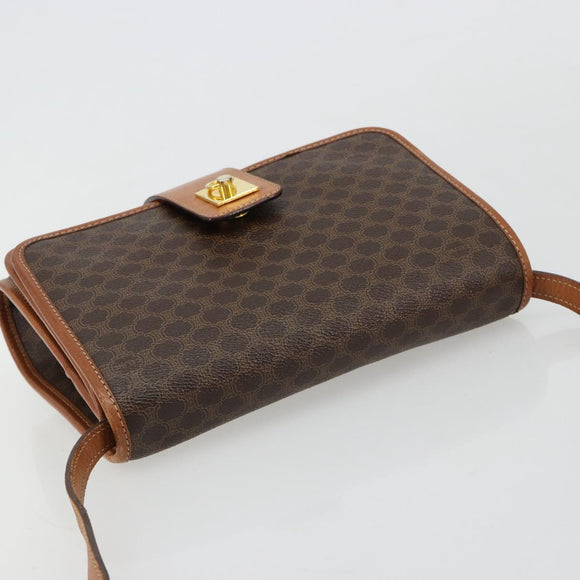 CELINE Macadam Canvas Shoulder Bag PVC Leather Brown Gold Auth 181724