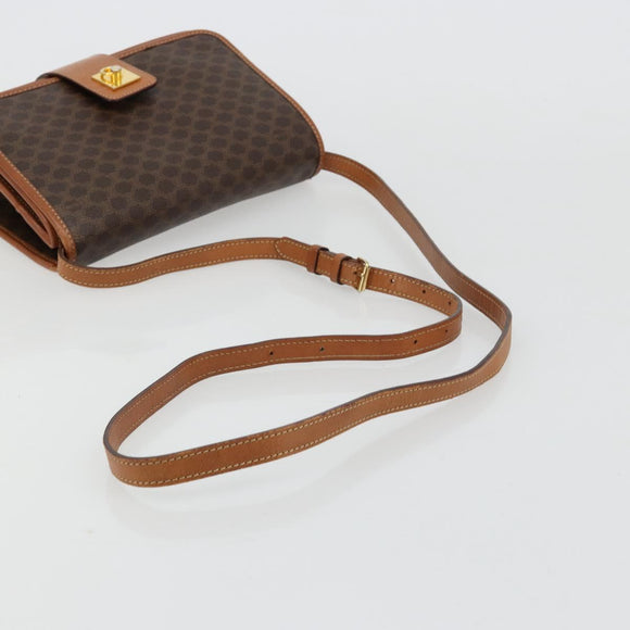 CELINE Macadam Canvas Shoulder Bag PVC Leather Brown Gold Auth 181724