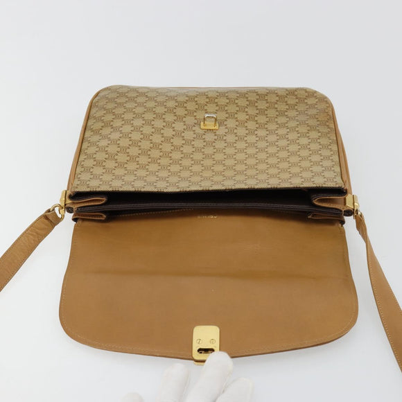 CELINE Macadam Canvas Shoulder Bag PVC Beige Gold Auth 181725
