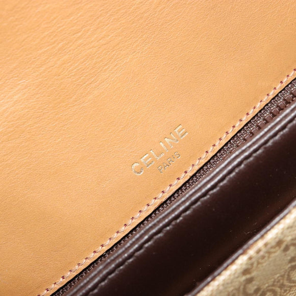CELINE Macadam Canvas Shoulder Bag PVC Beige Gold Auth 181725