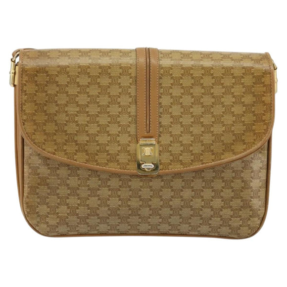 CELINE Macadam Canvas Shoulder Bag PVC Beige Gold Auth 181725