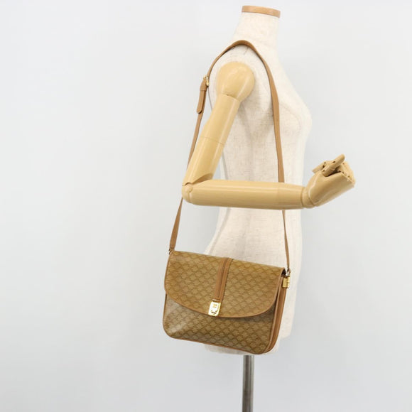 CELINE Macadam Canvas Shoulder Bag PVC Beige Gold Auth 181725
