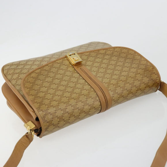 CELINE Macadam Canvas Shoulder Bag PVC Beige Gold Auth 181725