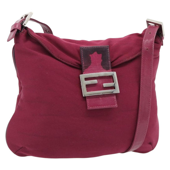 FENDI Mamma Baguette Schultertasche Jersey Lila Silber Auth 181726