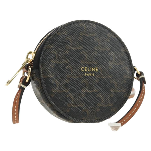 CELINE Macadam Canvas Triomphe Shoulder Pouch PVC Black Gold Auth 181733M