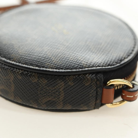 CELINE Macadam Canvas Triomphe Shoulder Pouch PVC Black Gold Auth 181733M