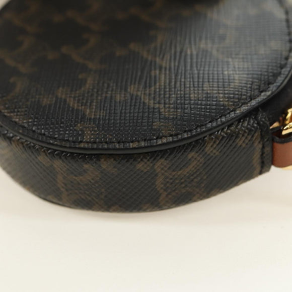 CELINE Macadam Canvas Triomphe Shoulder Pouch PVC Black Gold Auth 181733M