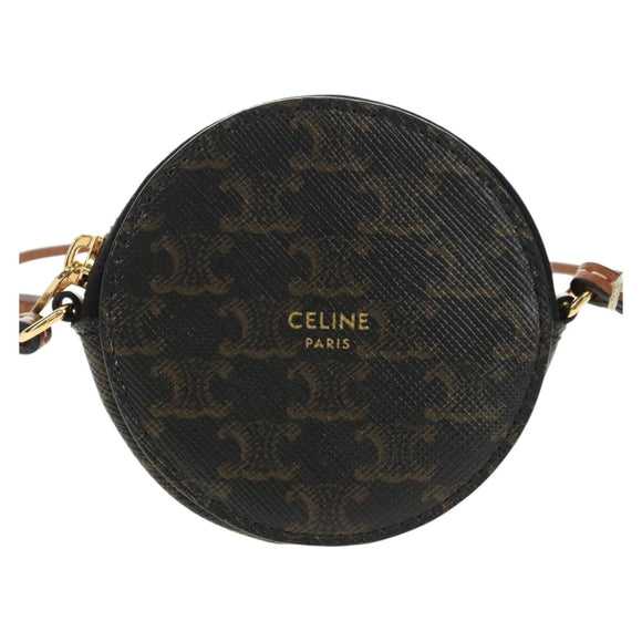 CELINE Macadam Canvas Triomphe Shoulder Pouch PVC Black Gold Auth 181733M
