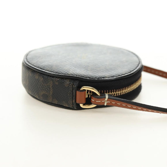 CELINE Macadam Canvas Triomphe Shoulder Pouch PVC Black Gold Auth 181733M