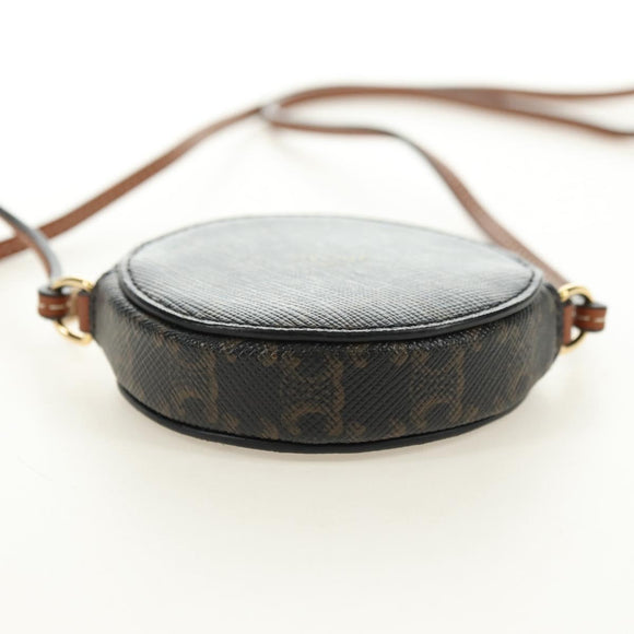 CELINE Macadam Canvas Triomphe Shoulder Pouch PVC Black Gold Auth 181733M