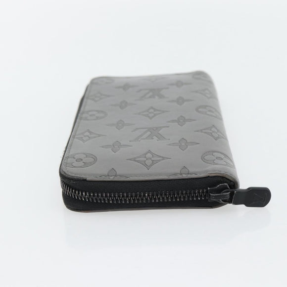 LOUIS VUITTON Monogram Shadow Zippy Wallet Vertical Gray M81384 LV Auth 181734A