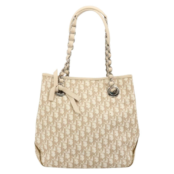 Christian Dior Trotter Canvas Chain Romantic Bag PVC Pink Silver Auth 181736