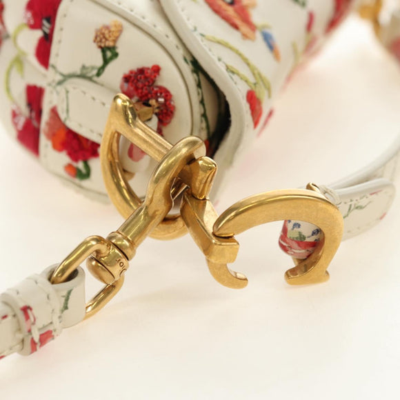 Christian Dior Saddle Shoulder Bag Leather 2way White Gold Auth 181753SAM