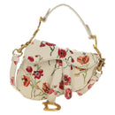 Christian Dior Saddle Shoulder Bag Leather 2way White Gold Auth 181753SAM-2