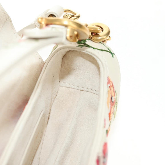 Christian Dior Saddle Shoulder Bag Leather 2way White Gold Auth 181753SAM