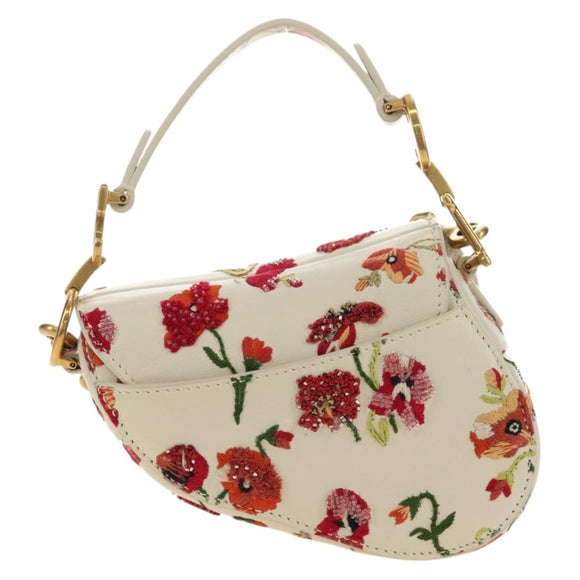 Christian Dior Saddle Shoulder Bag Leather 2way White Gold Auth 181753SAM