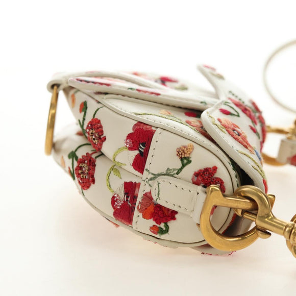 Christian Dior Saddle Shoulder Bag Leather 2way White Gold Auth 181753SAM