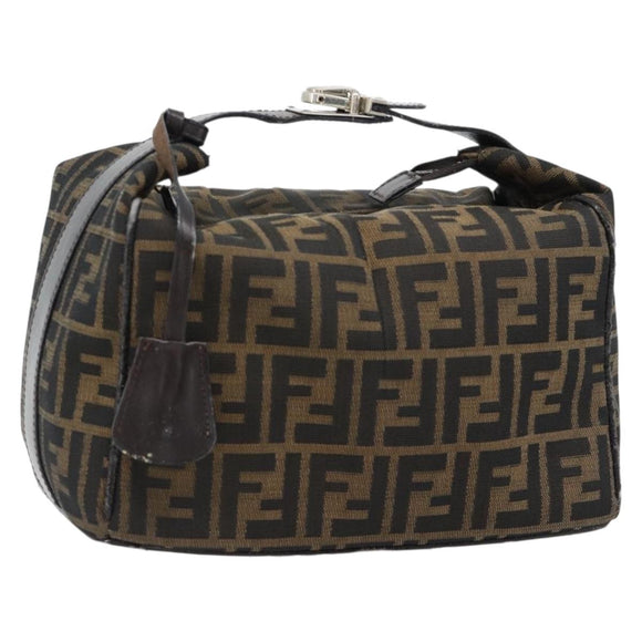 FENDI Zucca Canvas Vanity Handtasche Schwarz Braun Auth 181755