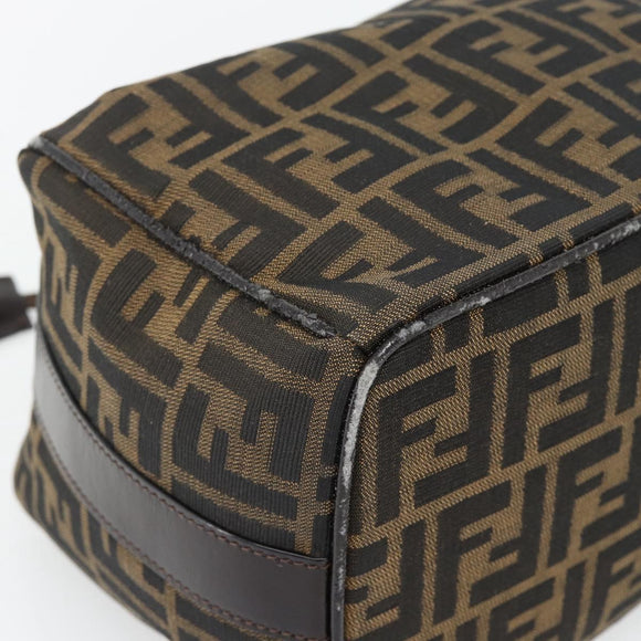 FENDI Zucca Canvas Vanity Handtasche Schwarz Braun Auth 181755
