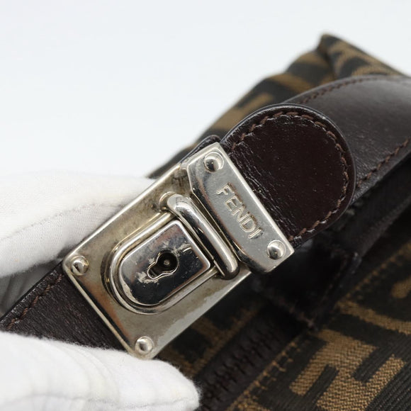 FENDI Zucca Canvas Vanity Handtasche Schwarz Braun Auth 181755