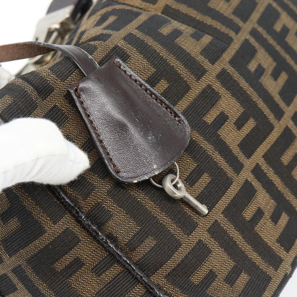 FENDI Zucca Canvas Vanity Handtasche Schwarz Braun Auth 181755